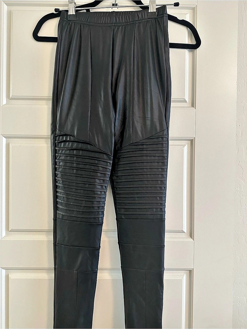 Plush Fleece Lined Liquid Moto Leggings Black